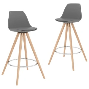 Бар табуретки, 2 бр, сиви, PP и буково дърво масив