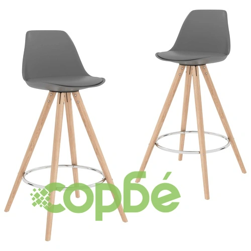 Бар табуретки, 2 бр, сиви, PP и буково дърво масив ➤ топ цена ➤ sorbe.bg