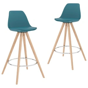 Бар табуретки, 2 бр, тюркоаз, PP и буково дърво масив