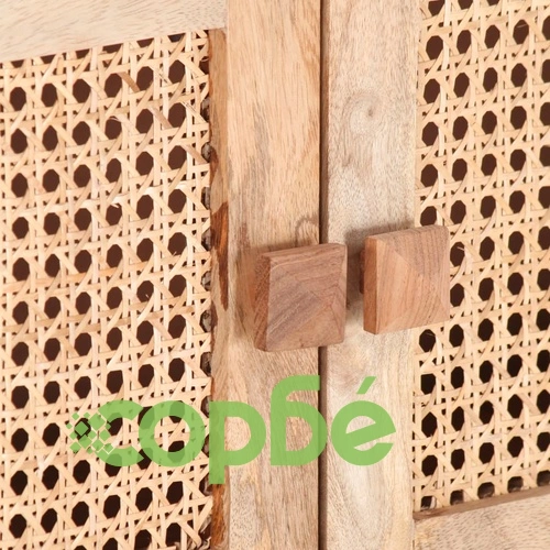ТВ шкаф 140x30x40 см мангово дърво масив и естествена тръстика ➤ топ цена ➤ sorbe.bg