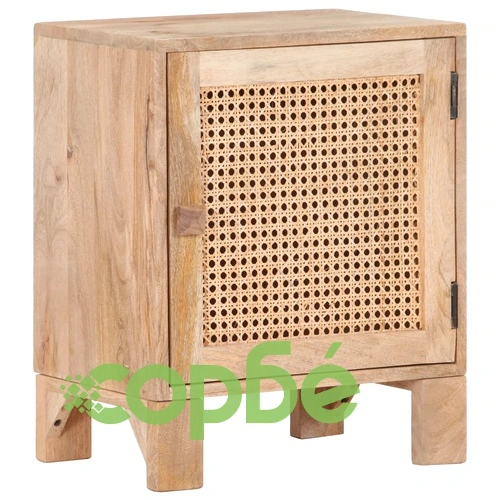 Нощно шкафче 40x30x50 см манго масив и естествена тръстика ➤ топ цена ➤ sorbe.bg