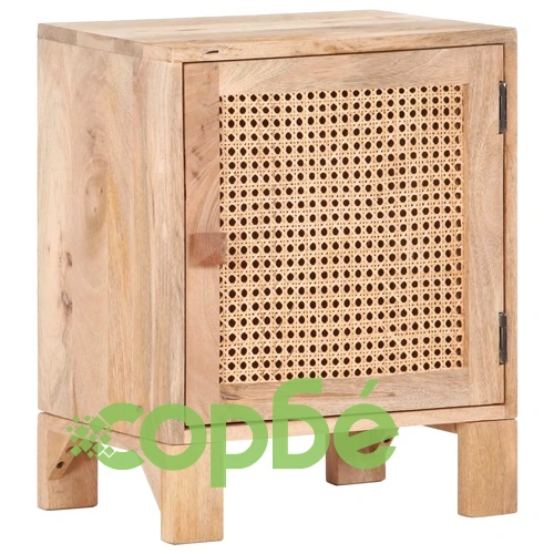 Нощно шкафче 40x30x50 см манго масив и естествена тръстика ➤ топ цена ➤ sorbe.bg