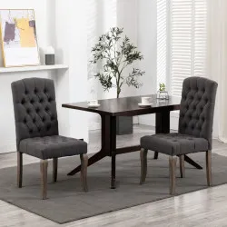 Трапезни столове, 2 бр, сиви, текстил имитация лен