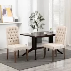 Трапезни столове, 2 бр, бежови, текстил имитация лен
