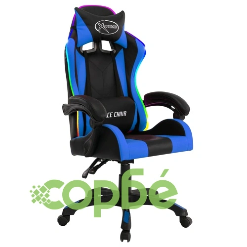 Геймърски стол RGB LED осветление синьо/черно изкуствена кожа ➤ топ цена ➤ sorbe.bg