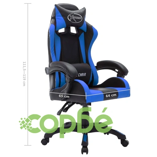 Геймърски стол RGB LED осветление синьо/черно изкуствена кожа ➤ топ цена ➤ sorbe.bg