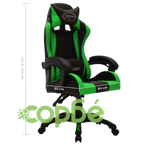 Геймърски стол RGB LED осветление зелено/черно изкуствена кожа ➤ топ цена ➤ sorbe.bg