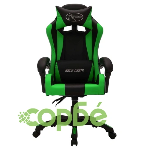Геймърски стол RGB LED осветление зелено/черно изкуствена кожа ➤ топ цена ➤ sorbe.bg