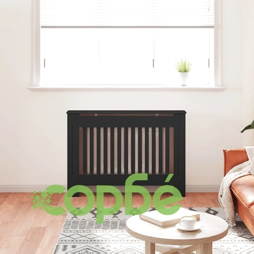 Параван за радиатор, черен, 112x19x81,5 см, МДФ ➤ топ цена ➤ sorbe.bg