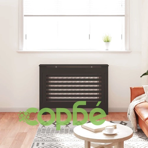 Параван за радиатор, черен, 112x19x81,5 см, МДФ ➤ топ цена ➤ sorbe.bg
