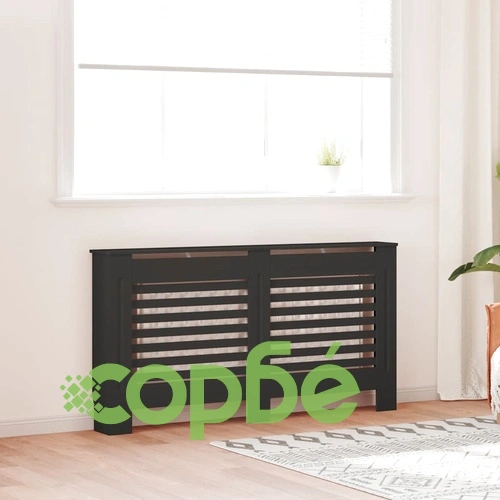 Параван за радиатор, черен, 152x19x81,5 см, МДФ ➤ топ цена ➤ sorbe.bg