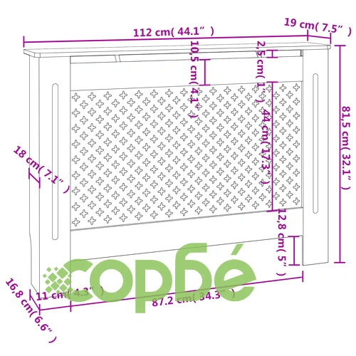 Параван за радиатор, 112x19x81,5 см, МДФ ➤ топ цена ➤ sorbe.bg
