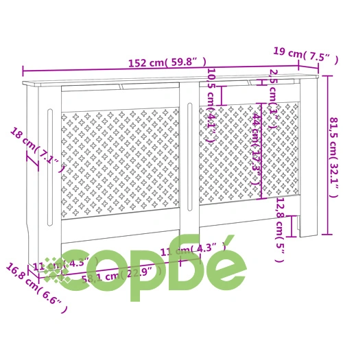 Параван за радиатор, 152x19x81,5 см, МДФ ➤ топ цена ➤ sorbe.bg