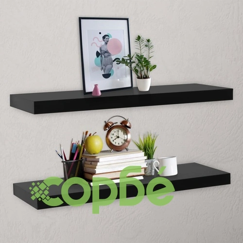 Окачени стенни рафтове, 2 бр, черни, 120x20x3,8 см ➤ топ цена ➤ sorbe.bg