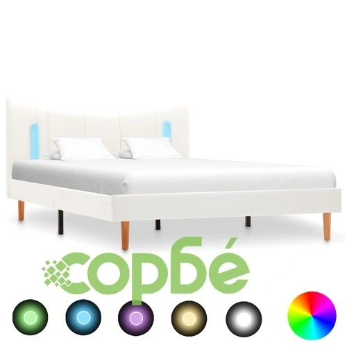 Рамка за легло с LED, бяла, изкуствена кожа, 120x200 cм ➤ топ цена ➤ sorbe.bg