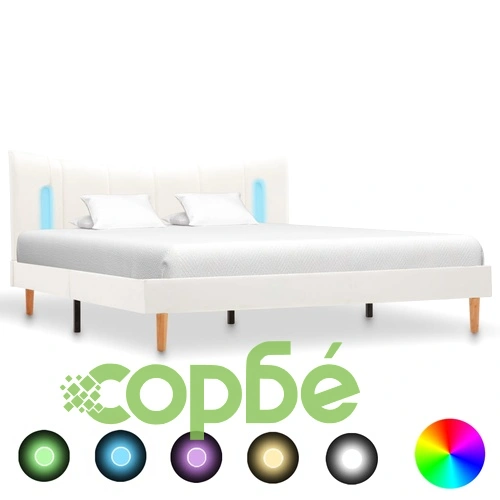 Рамка за легло с LED, бяла, изкуствена кожа, 140x200 cм ➤ топ цена ➤ sorbe.bg