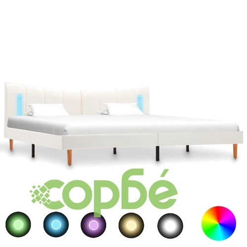 Рамка за легло с LED, бяла, изкуствена кожа, 180x200 cм ➤ топ цена ➤ sorbe.bg