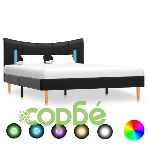 Рамка за легло с LED, черна, изкуствена кожа, 120x200 cм ➤ топ цена ➤ sorbe.bg