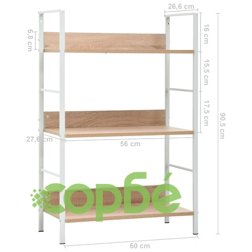 Библиотека с 3 рафта, дъб, 60x27,6x90,5 см, инженерно дърво ➤ топ цена ➤ sorbe.bg