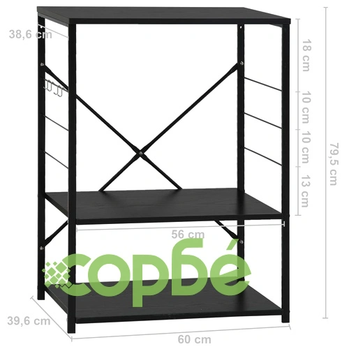 Шкаф за микровълнова, черен, 60x39,6x79,5 см, инженерно дърво ➤ топ цена ➤ sorbe.bg