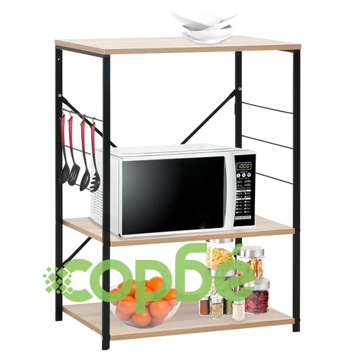 Шкаф за микровълнова черно и дъб 60x39,6x79,5см инженерно дърво ➤ топ цена ➤ sorbe.bg