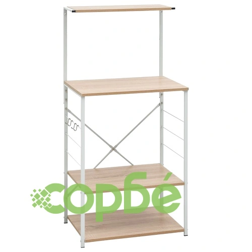 Шкаф за микровълнова бял и дъб 60x39,6x123 см инженерно дърво ➤ топ цена ➤ sorbe.bg