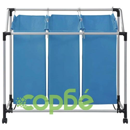 Кош за сортиране на пране с 3 торби, син, стомана ➤ топ цена ➤ sorbe.bg