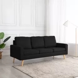 3-местен диван, черен, текстил