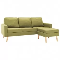 3-местен диван с поставка за крака, зелен, текстил