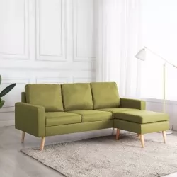 3-местен диван с поставка за крака, зелен, текстил