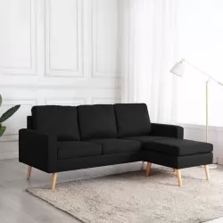 3-местен диван с поставка за крака, черен, текстил