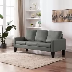 3-местен диван, сив, изкуствена кожа