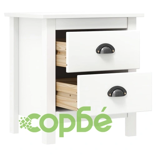 Нощно шкафче Hill бяло 46x35x49,5 см борово дърво масив ➤ топ цена ➤ sorbe.bg