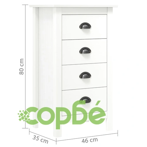 Сайдборд Hill бял 46x35x80 см борово дърво масив ➤ топ цена ➤ sorbe.bg