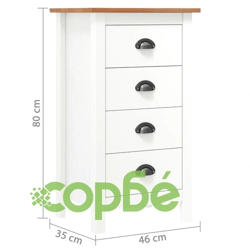 Сайдборд Hill бял 46x35x80 см борово дърво масив ➤ топ цена ➤ sorbe.bg