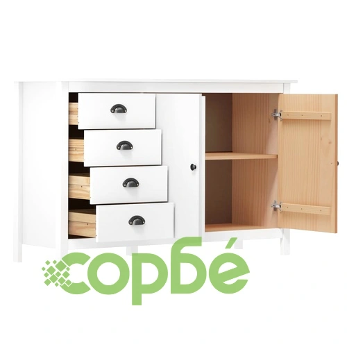 Сайдборд Hill бял 130x40x80 см борово дърво масив ➤ топ цена ➤ sorbe.bg