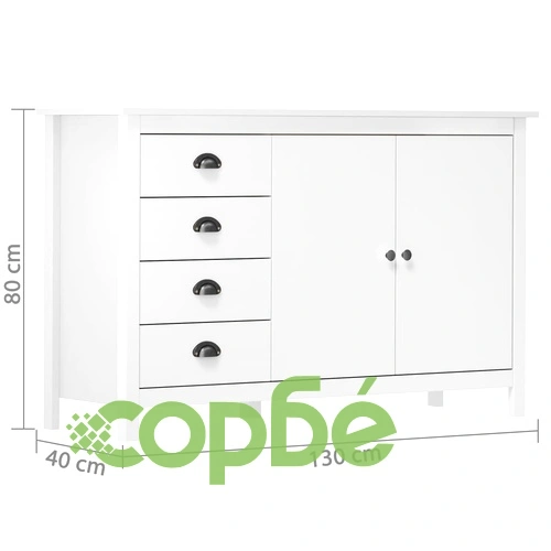 Сайдборд Hill бял 130x40x80 см борово дърво масив ➤ топ цена ➤ sorbe.bg