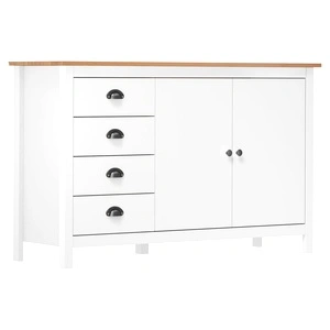 Сайдборд Hill бял 130x40x80 см борово дърво масив