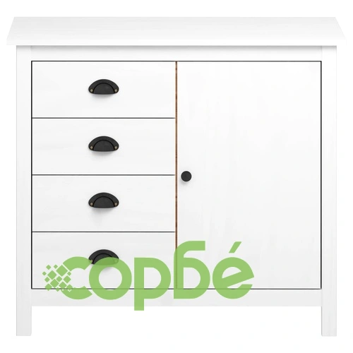 Сайдборд Hill бял 91x40x80 см борово дърво масив ➤ топ цена ➤ sorbe.bg