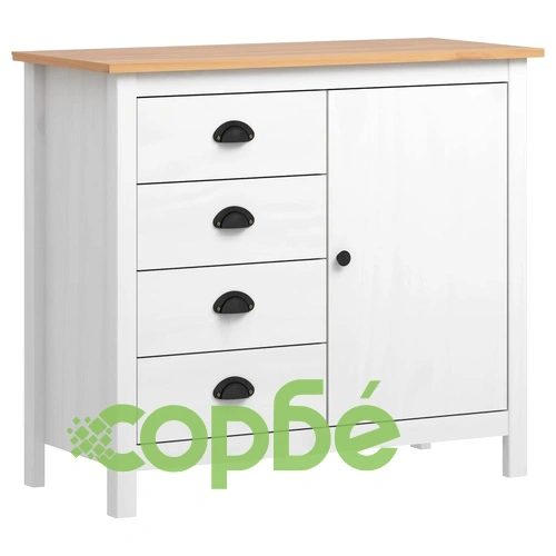 Сайдборд Hill бял 91x40x80 см борово дърво масив ➤ топ цена ➤ sorbe.bg