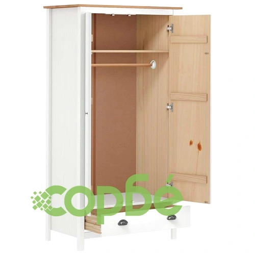 Гардероб с 2 врати Hill бял 89x50x170 см борово дърво масив ➤ топ цена ➤ sorbe.bg