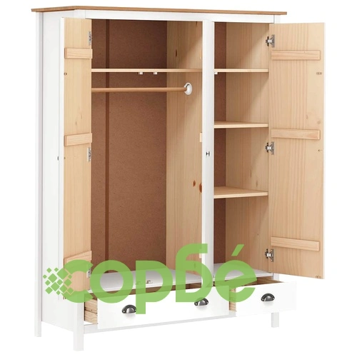 Гардероб с 3 врати Hill бял 127x50x170 см борово дърво масив ➤ топ цена ➤ sorbe.bg