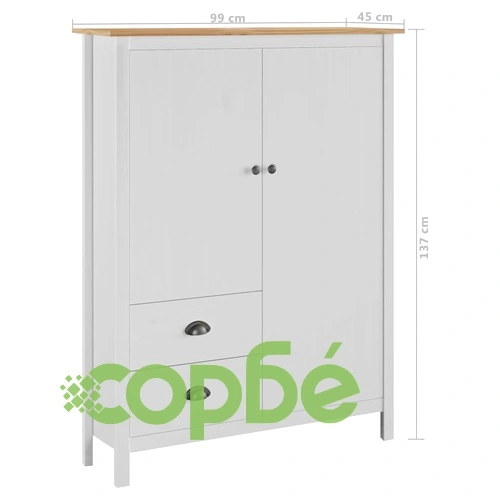 Гардероб с 2 врати Hill бял 99x45x137 см борово дърво масив ➤ топ цена ➤ sorbe.bg