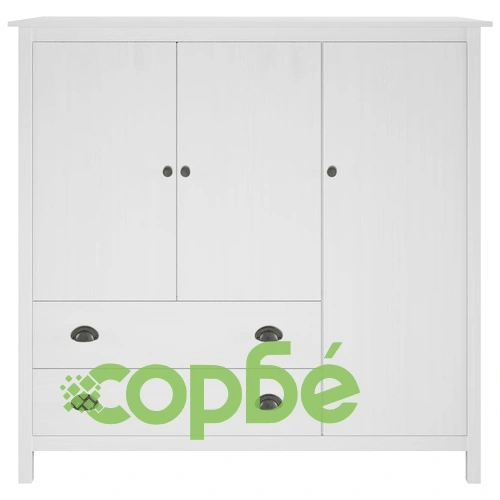 Гардероб с 3 врати Hill бял 142x45x137 см борово дърво масив ➤ топ цена ➤ sorbe.bg