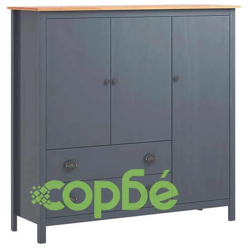 Гардероб с 3 врати Hill сив 142x45x137 см борово дърво масив ➤ топ цена ➤ sorbe.bg