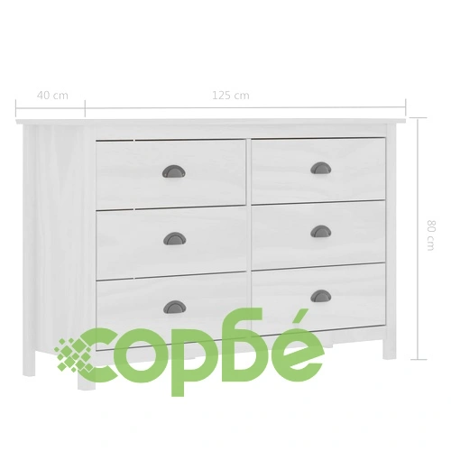 Сайдборд Hill бял 125x40x80 см борово дърво масив ➤ топ цена ➤ sorbe.bg