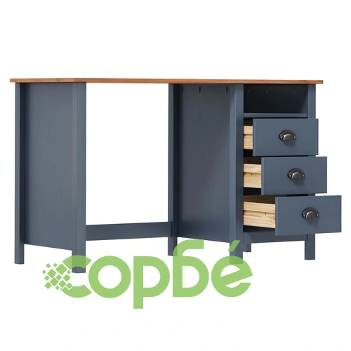 Бюро Hill с 3 чекмеджета сиво 120x50x74 см бор масив ➤ топ цена ➤ sorbe.bg