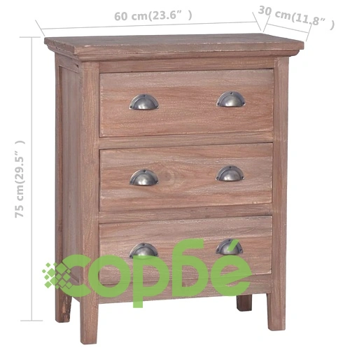 Бюфет с 3 чекмеджета, 60x30x75 см, тиково дърво масив ➤ топ цена ➤ sorbe.bg
