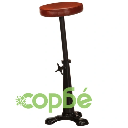 Бар табуретки, 2 бр, кафяви, естествена кожа и чугун ➤ топ цена ➤ sorbe.bg