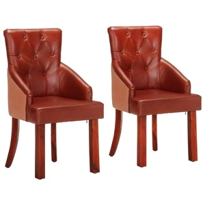 Трапезни столове, 2 бр, кафяви, естествена козя кожа